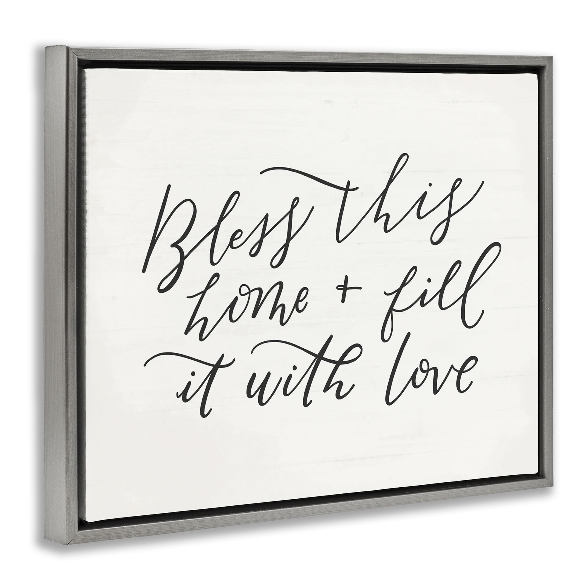 Stupell Industries Bless This Home Typography Inspirational Painting Gray Floater Framed Canvas Art Print Wall Art, 21 x 17