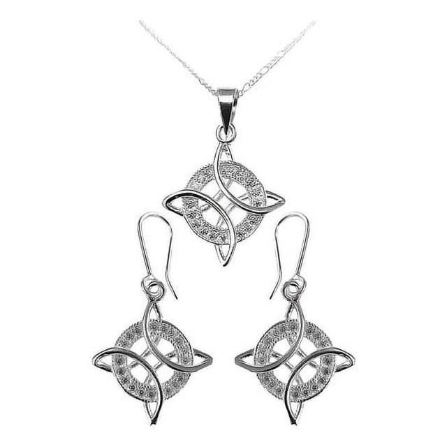JOYARIS Kit Nudo De Bruja Con Zirconias Cadena+aretes+dije Plata 925 DM-0001077