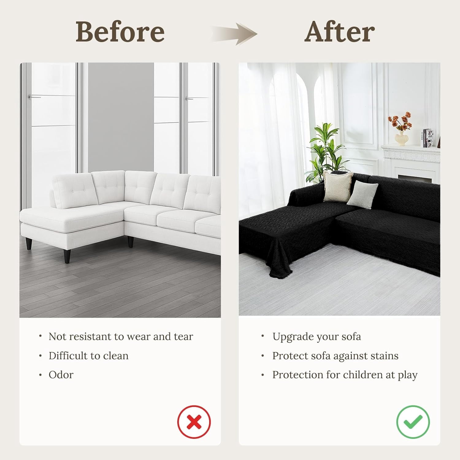 Sanmadrola Couch Cover for 3 Cushion Couch Sofa Cover Sectional L-Shape Sofa Cover for Dog Sofa Slipcover Washable Reversible Sofa Protector 71''x118''+ 71''x 134'' Black 2 Piece