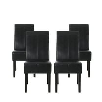 GDF Studio Percival Contemporary T-Stitch Dining Chairs, Set of 4, Midnight Black Faux Leather and Espresso