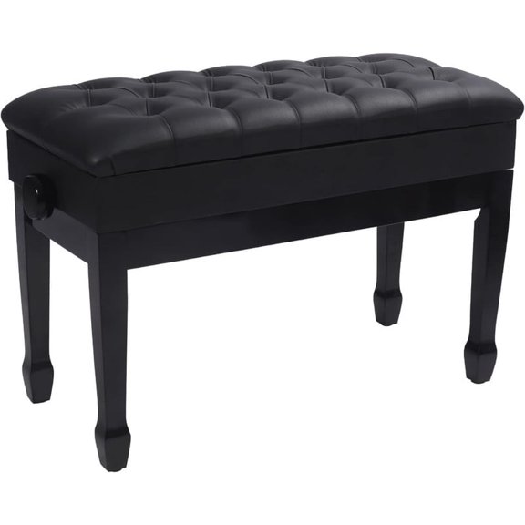REDCAMP Adjustable Duet Piano Bench with Storage,Heavy Duty Wooden Double Keyboard Piano Bench Seat with PU Leather Cushion,Black