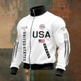 thumbnail image 2 of IWRICH USA Flag Printed Plus Size Jacket for Men 4th of July Independence Day Full Zip Sweatshirts Collar Lightweight Streetwear White XL, 2 of 3