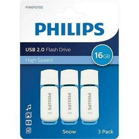 Philips  USB2.0 Snow 16GB Snow Edition Flash Drive, White & Blue - Pack of 3
