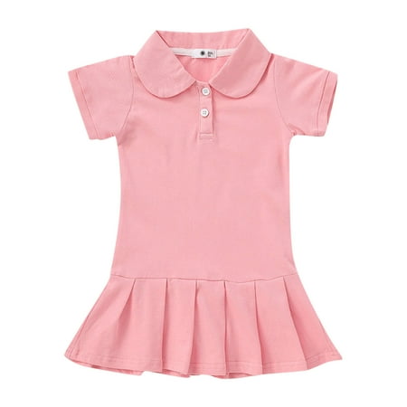 

Little Girls Dress Toddler Summer Short Sleeve Preppy Sweet Dress Child Neck Dress Sports Solid Color Kids Baby Sweet Sundress Outwear Leisure Dailywear