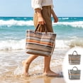 thumbnail image 7 of Tote Bag for Women Waterproof PVC Glossy Tote Bag Vintage Striped Faux-Woven Handbag for Work Travel Beach, 7 of 7