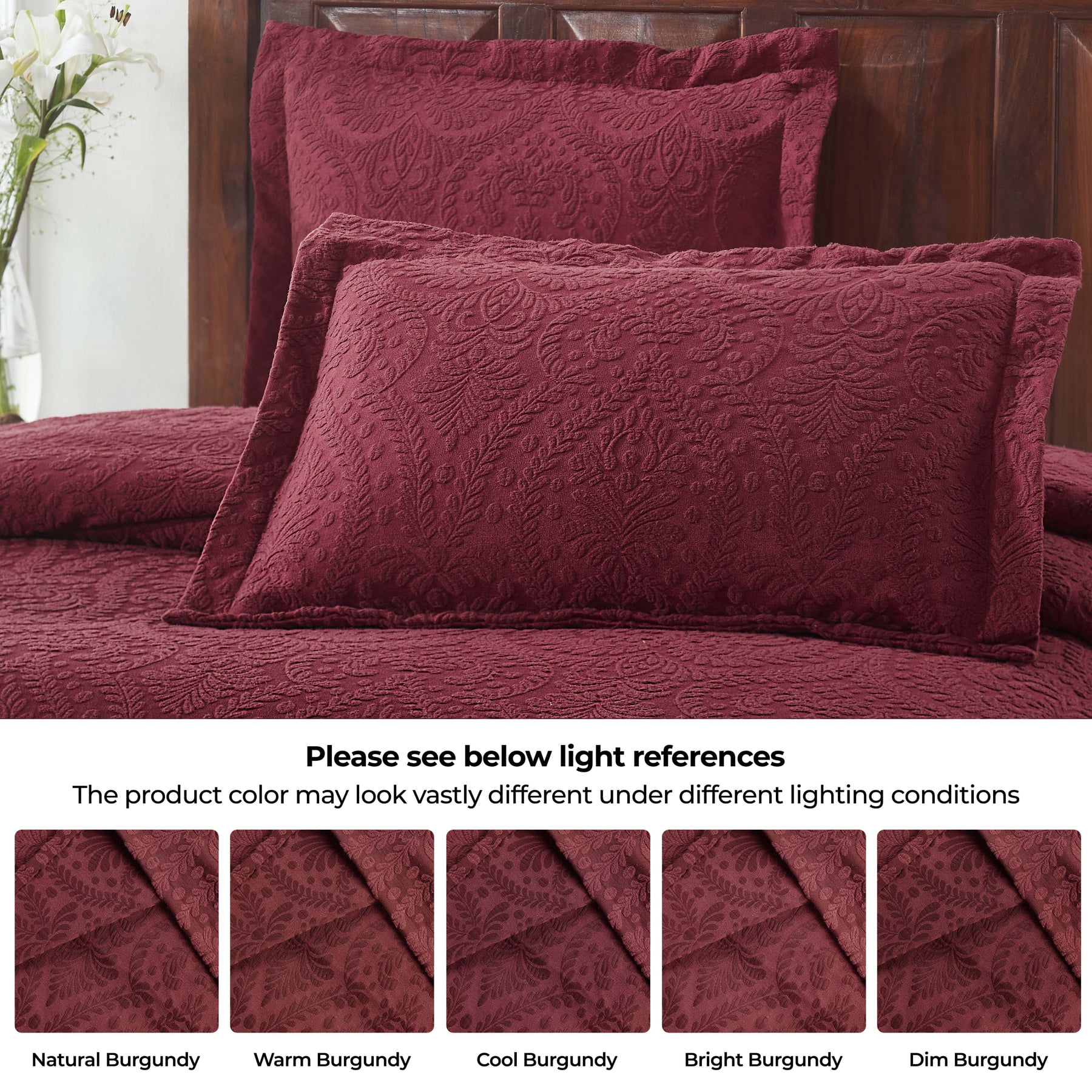 Superior 2 Piece Aspen Cotton Blend Burgundy Bedspread Set, Twin