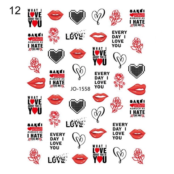 Pegatinas de uñas de la serie Día de San Valentín, decoraciones de uñas, calcomanías de dibujos animados en 3D, pegatinas de rosas de amor, piezas de uñas, prensa en uñas, 1 pieza