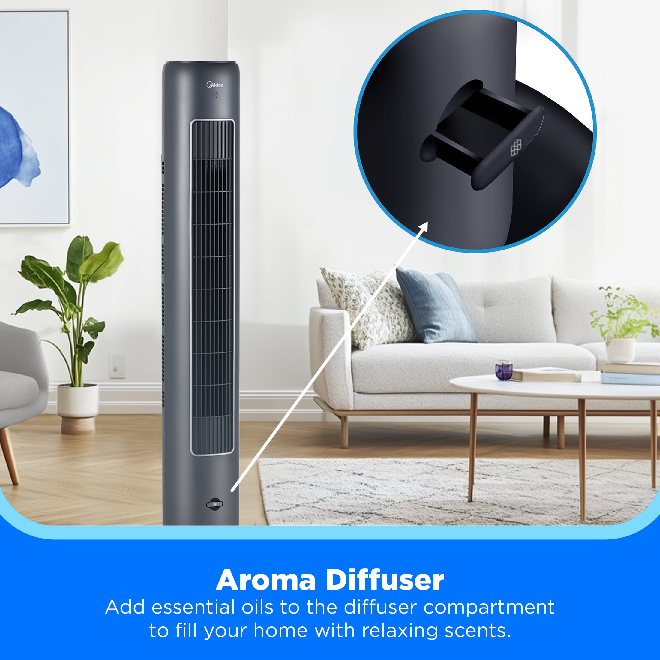 Midea WiFi 42’’ Oscillating Tower Fan With Aromatherapy for Home Use