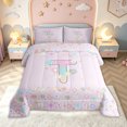 thumbnail image 2 of meiyoeat Cute Floral Letter T Full Size Comforter Sets for Kids Girls, Pastel Initial Bedding Comforter Set for Birthday Party, Pink, Pink Reversible, 3-Piece, 1 Comforter and 2 Pillowcases, 2 of 6