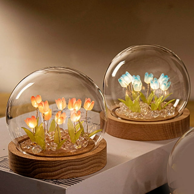 mfyjkho Kit de luz nocturna DIY con tulipanes, material ABS, rojo y azul, luz nocturna hecha a mano para decoración del hogar, incluye 10 flores, 10 x 10 cm.