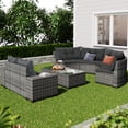 thumbnail image 3 of Harper & Bright Designs 8 Pieces Outdoor Rattan Round Sofa Set, Half-Moon Sectional All Weather, Curved w/Rectangular Coffee Table, Wicker Water-Resistant & UV Protected for Backyard, Gray Cushion, 3 of 16