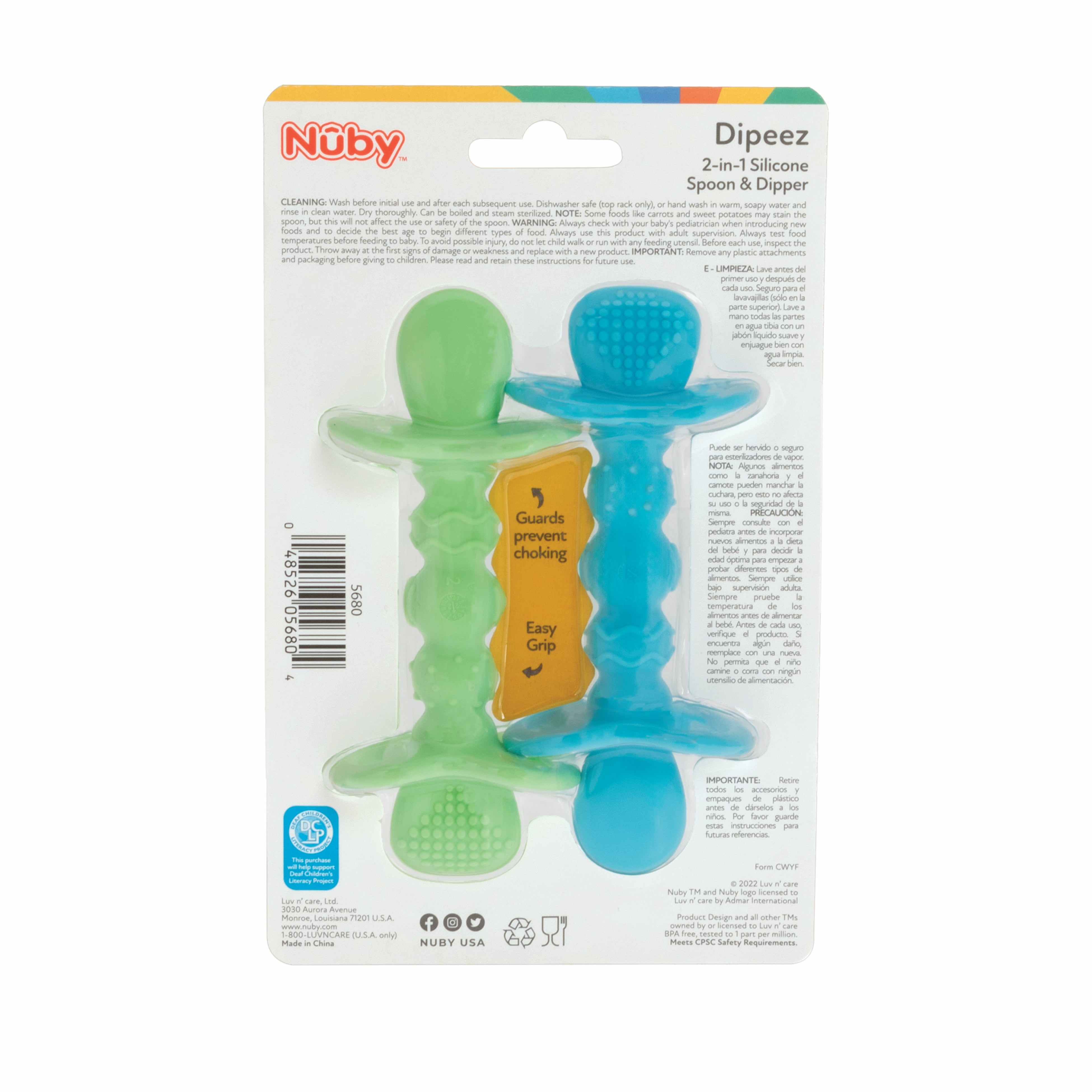 Nuby Dipeez Self-Feeding Spoons for Babies, Multicolor, 2 Count Infant/Toddler Spoons