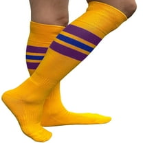 Couver Unisex Cotton Golden Yellow Stripe Baseball Athletic Knee-High Socks, Purple / Blue Medium