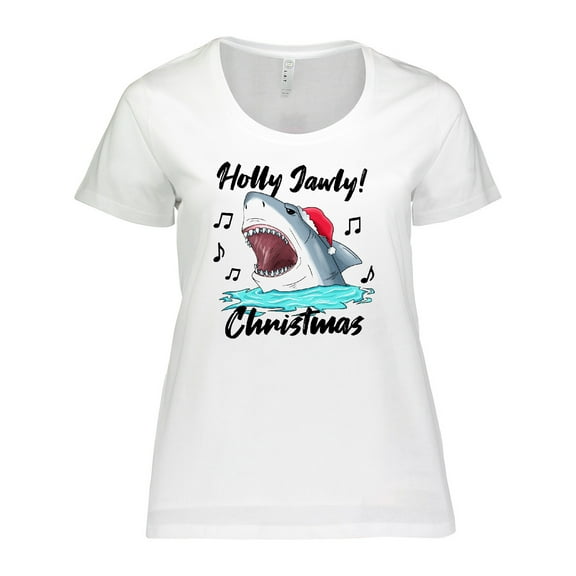 Inktastic Shark Holly Jawly Christmas Women's Plus Size T-Shirt