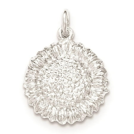 925 Sterling Silver Polished & Textured Small Sunflower Open-back Charm Pendant
