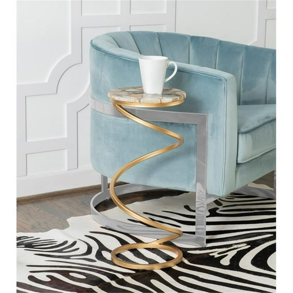 Powell Atlee Spiral Amber Agate and Metal Accent Drink Table in Gold