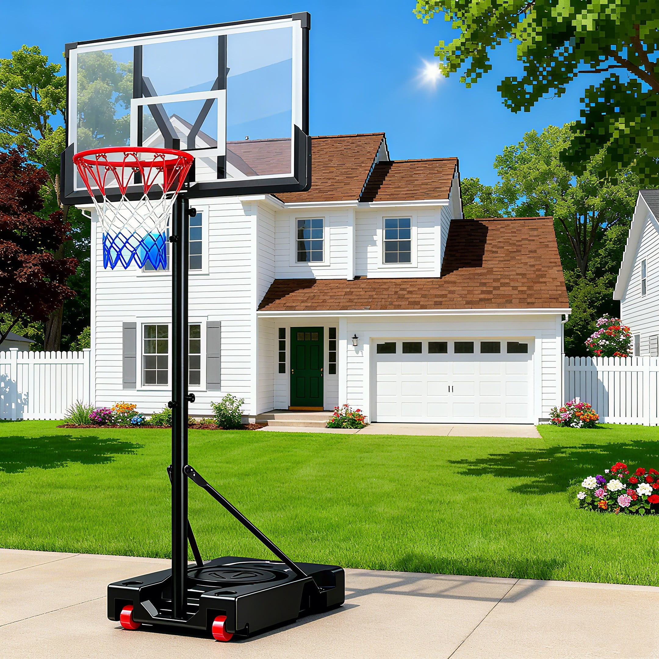 SinCiDo Adjustable Portable Basketball Hoop, 7.5-10FT Height-Adjustable Basketball Goal with 45" Shatterproof Backboard, Wheels for Indoor/Outdoor Use (Yard, Driveway, Court)