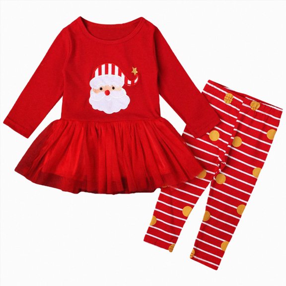 HCNTES Girls Clothes Christmas Outfits for Toddler Baby Girls Santa Long Sleeve Tunic Tops Ruffle Pants Baby 2-Piece Holiday Clothes Set