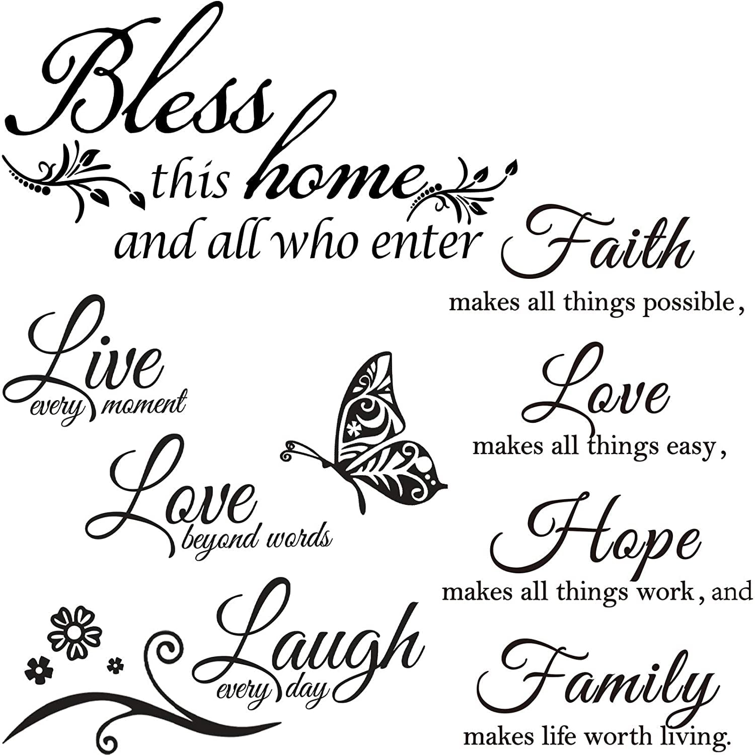 3 Sheets Vinyl Wall Quote Stickers Faith Hope Love Family Inspirational