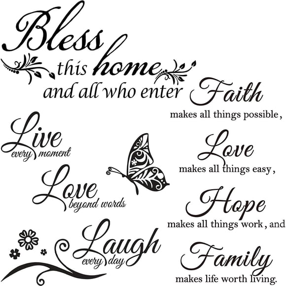 QTH 3 sheets of vinyl wall quote stickers believe hope love family inspiring wall stickers motivating wall stickers bible verse inspiring sayings for home school wall decorations (classic style)
