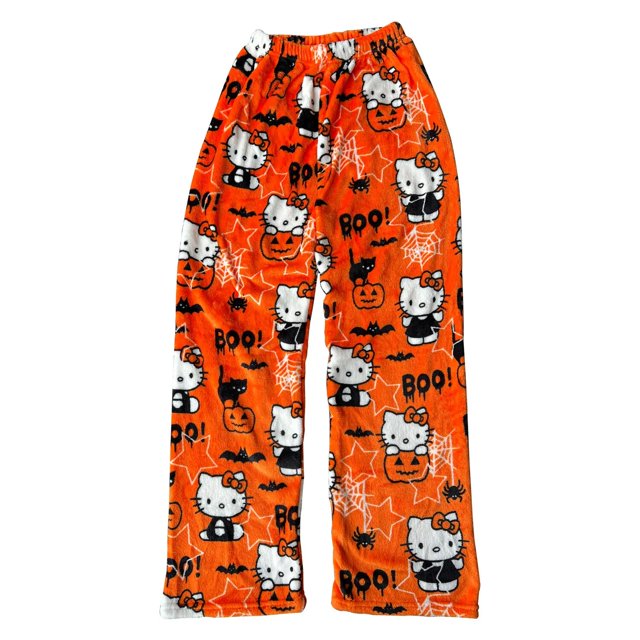 Pantalones de pijama de Hello Kitty para mujer, ropa de dormir de dibujos animados, suave, Kawaii, informal, cálido, Y2K, Sanrio, otoño