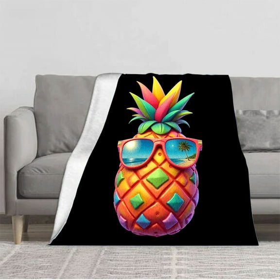 Vibrant Multicolored Pineapple Flannel Blanket - Soft Cozy Durable for Sofa Travel Bed Chair - Tropical Fun Design