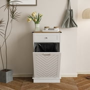 ELECWISH Kitchen Tilt Out Trash Can Cabinet Freestanding Trash Bin Holder Storage Drawer Waste Bin-Wooden Recycling Trash Cabinet,White