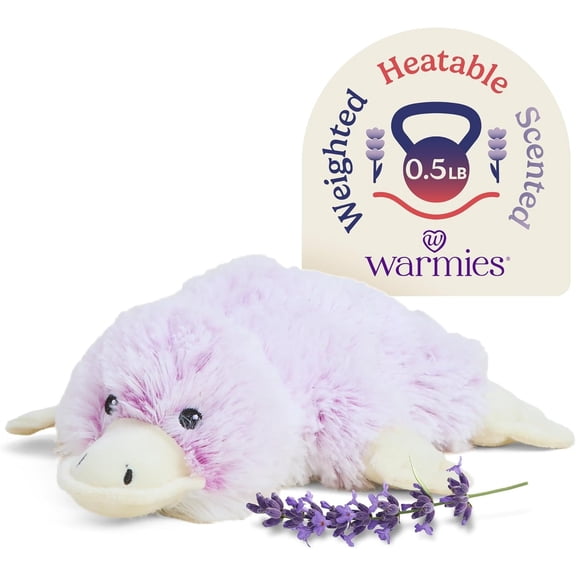Warmies Junior Microwavable Weighted Stuffed Animal, Lavender-Scented Platypus Plushie, 0.5 lbs