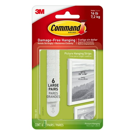 Command Large Picture Hanging Strips, White, 6 Sets of Strips/Pack