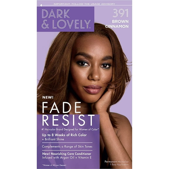 SoftSheen-Carson Dark and Lovely Fade Resist Rich Conditioning Hair Color, Permanent Hair Color, Up To 100 percent Gray Coverage, Brilliant Shine with Argan Oil and Vitamin E, Brown Cinnamon