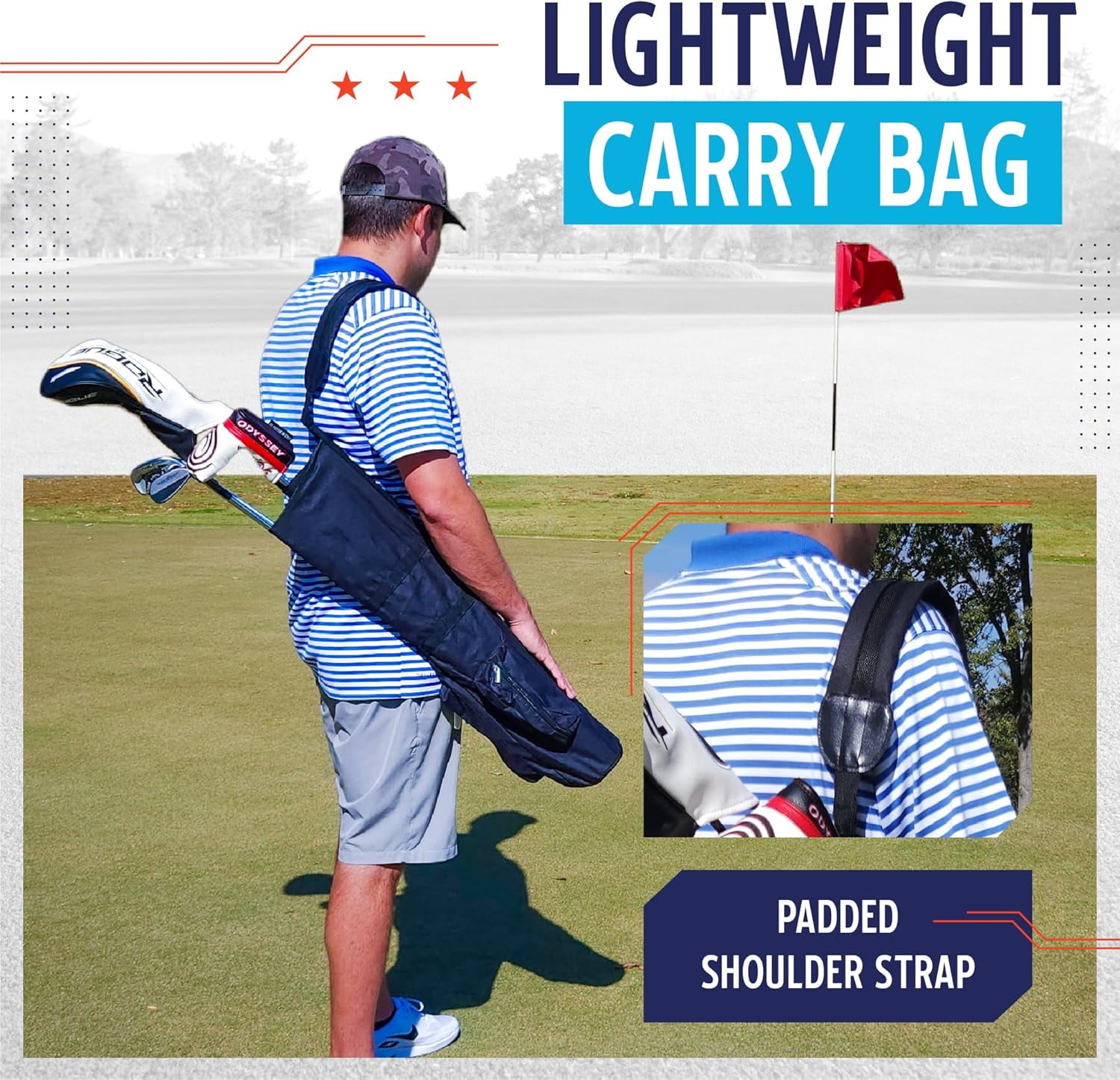 Sporting Goods Golf Sunday Bag | Black Lightweight Travel Carry Sunday Golf Bag with Cushioned Shoulder Strap for Driving Range Practice Easy Transport - for Beginners, Youth, Adult or Seniors
