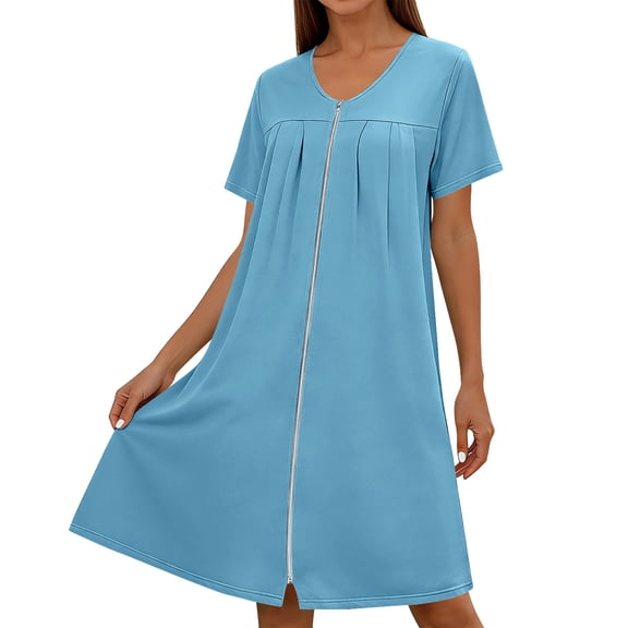 yillto Women's Nightshirt Zip up Short Sleeve Nightgowns Summer Loose Sleepshirt Pajama Dress