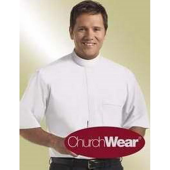 Clerical Shirt-Short Sleeve Banded Collar-17.5 In-White