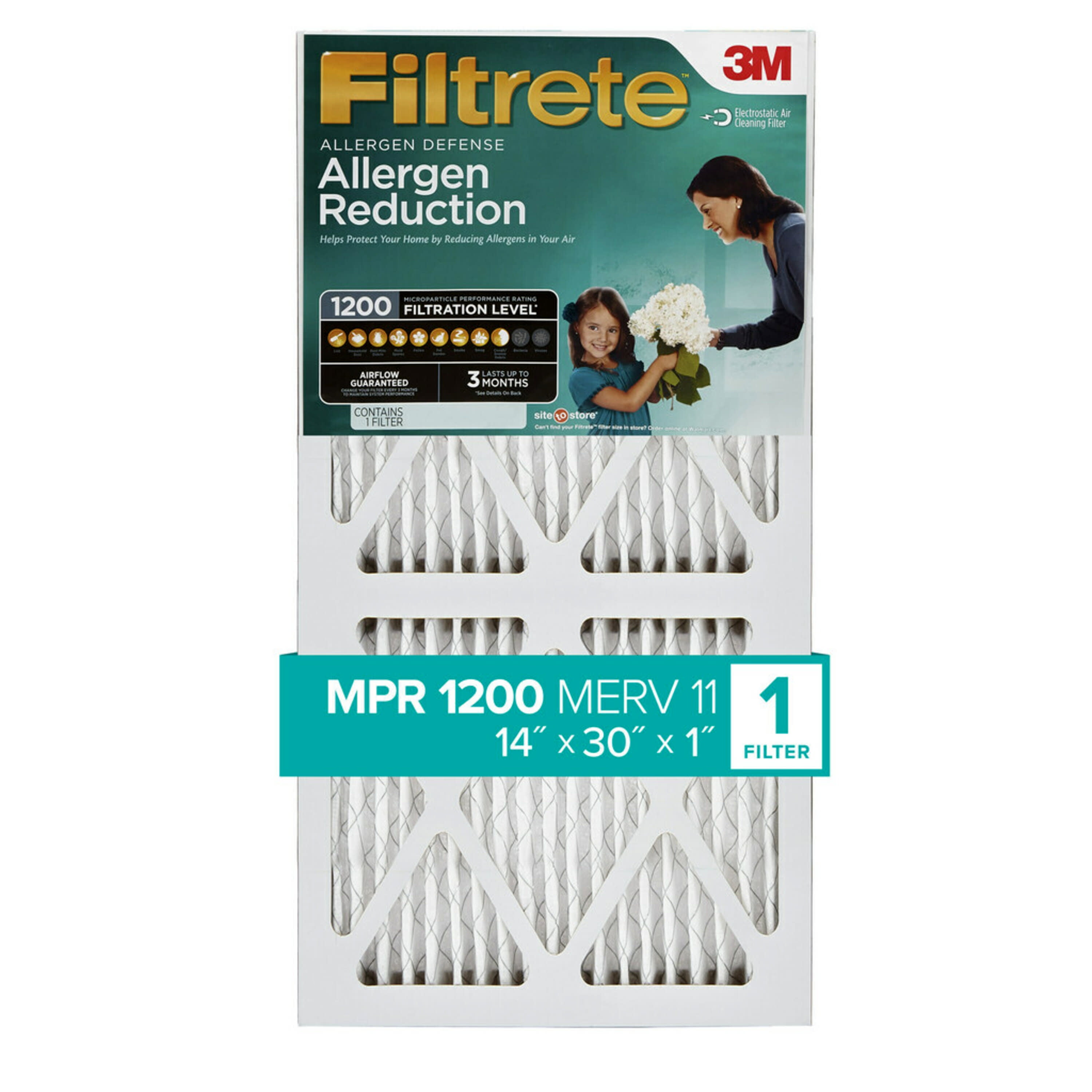 Filtrete 14x30x1, Allergen Reduction HVAC Furnace Air Filter, 1200 MPR