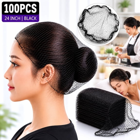 Ustris 100Pcs Black Hair Net 24" Invisible Hair Nets for Women and Men - Perfect for Hair Bun, Sleeping, & Kitchen Food Service