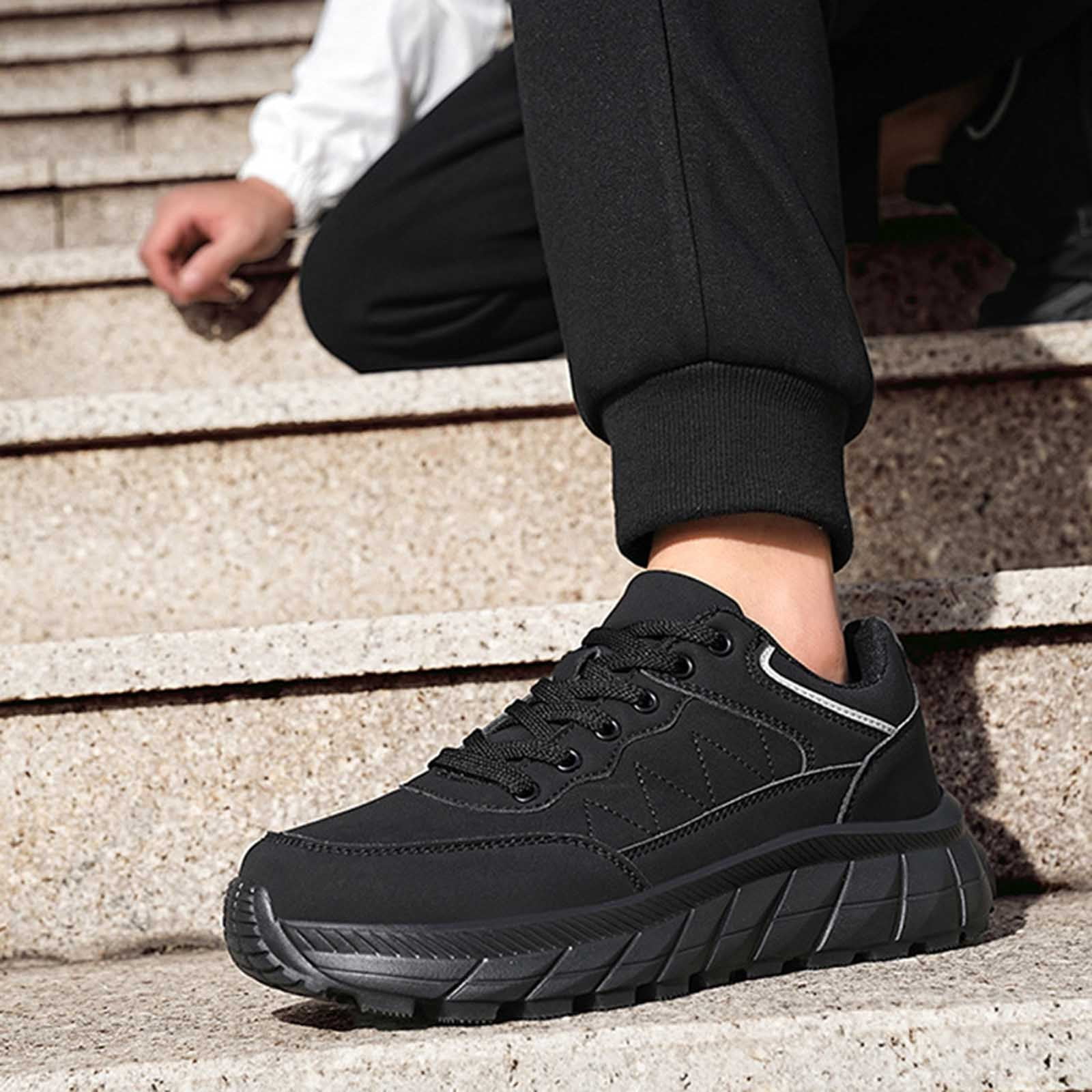 XIMIN Men's Lightweight Walking Shoes Non Slip Resistant Work Comfortable Supportive Running Hiking Outdoor Lawn Mowing Casual Sneakers Work Shoes (41, Black)