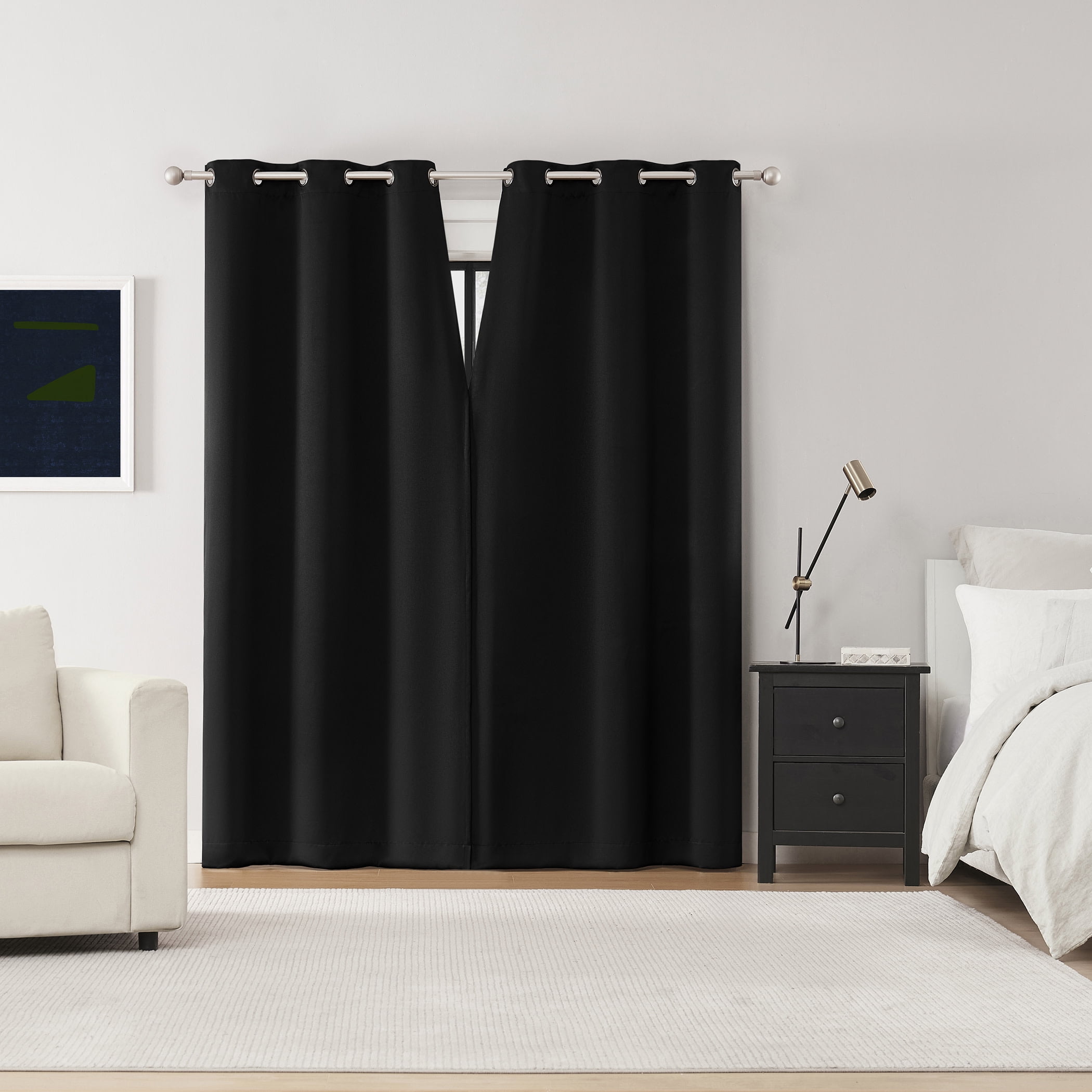 Sun Zero Graham 2-pack Magnetic Closure 100% Blackout Grommet Curtain Panel Pair, 40"W x 108"L, Black