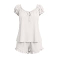 thumbnail image 6 of Yuanlook Womens Ruffle Pajamas Set 2 Piece Soft Pj Round Neck Short Sleeve Tops and Shorts Bride Pjs for Wedding Day Set Size S-XXL, 6 of 7