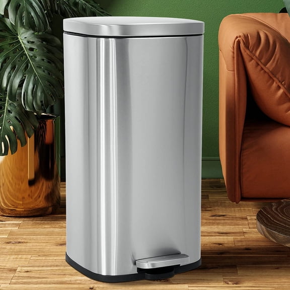 Dkelincs 8 Gallo/ 30L Step Trash Can with Lid, Stainless Steel Garbage Can Kitchen Trash Can with Foot Pedal & Liner, Silver