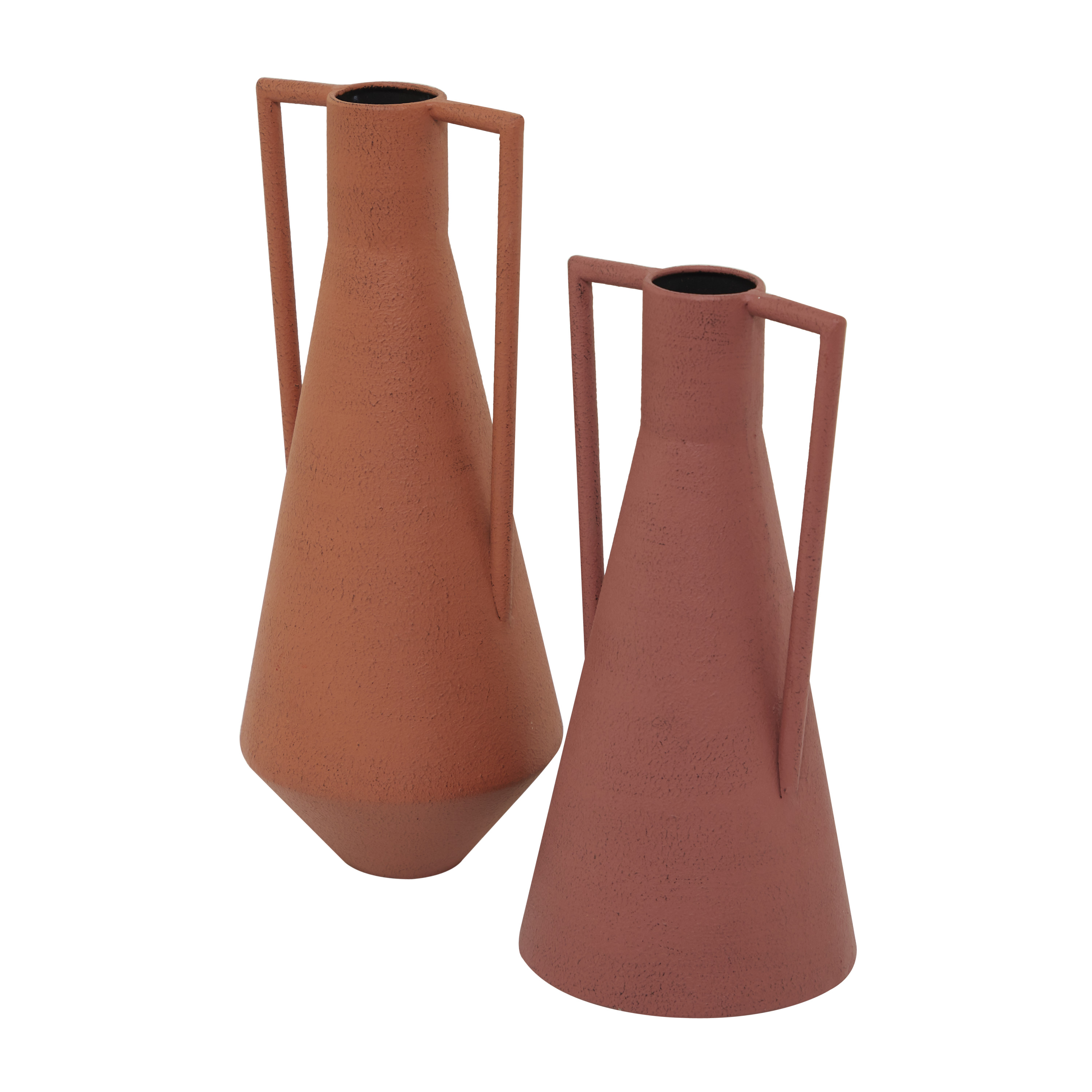 DecMode 12", 14"H Orange Metal Vase with Handles, Set of 2