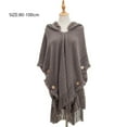 thumbnail image 2 of Suéter de punto bohemio para mujer, Poncho con capucha y botones de talla grande para otoño e invierno, chal de punto a cuadros, capa con borlas, 2 of 5