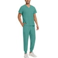 thumbnail image 5 of Scrubs for Men Set Comfortable V-Neck Scrub Top & Jogger Scrub Pants Stretch Nursing Scrubs Set Quick Dry Working Uniforms with Multi Pocket for Doctors, Nurses Turquoise S, 5 of 5