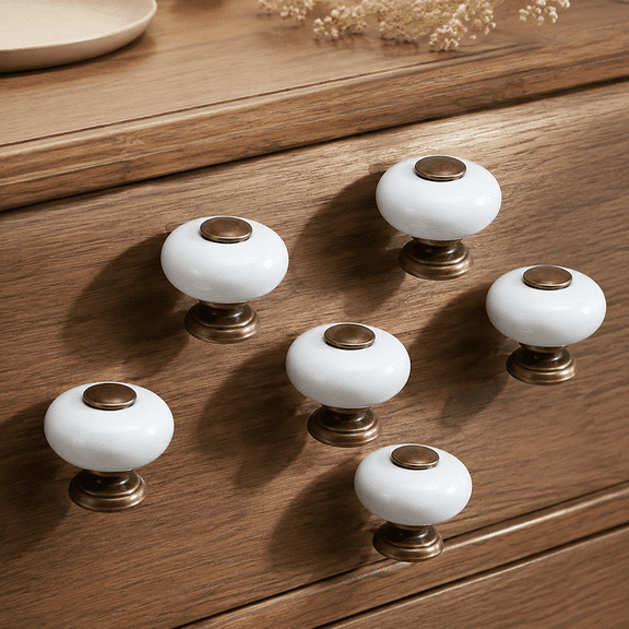 6‑Pack White Ceramic Drawer Knobs – Small Round Cabinet Pulls with Mounting Screws for Furniture and Cupboards