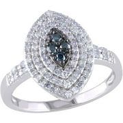 1/2 Carat T.W. Blue and White Diamond Sterling Silver Marquise Ring