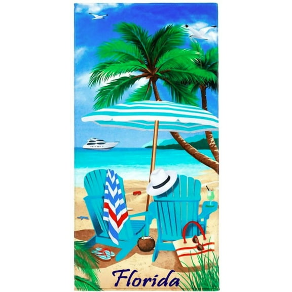 30" X 60" Florida Beach Chairs Palms Velour Beach Towel