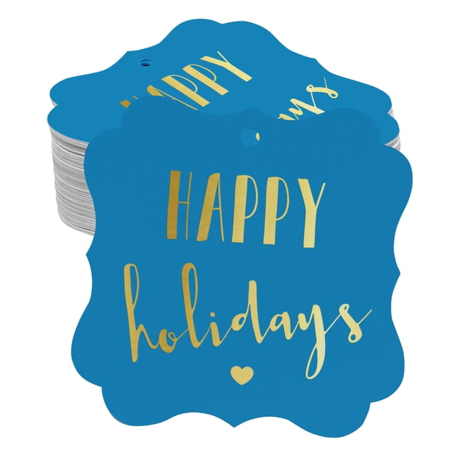Inkdotpot Real Gold Foil Happy Holiday Tags Favor Bracket Shape Hang Pack Of 50 Paper Tags