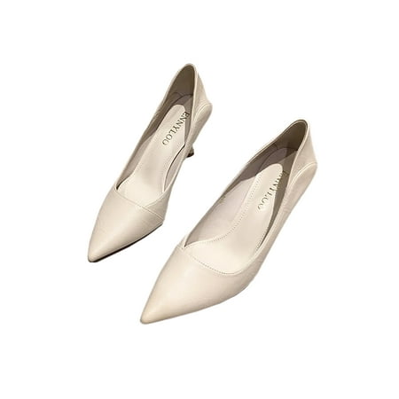 

Colisha Womens Fashion Pointy Toe Dress Shoes Work Lightweight Heels Pump Casual Low Top Stiletto Beige 7