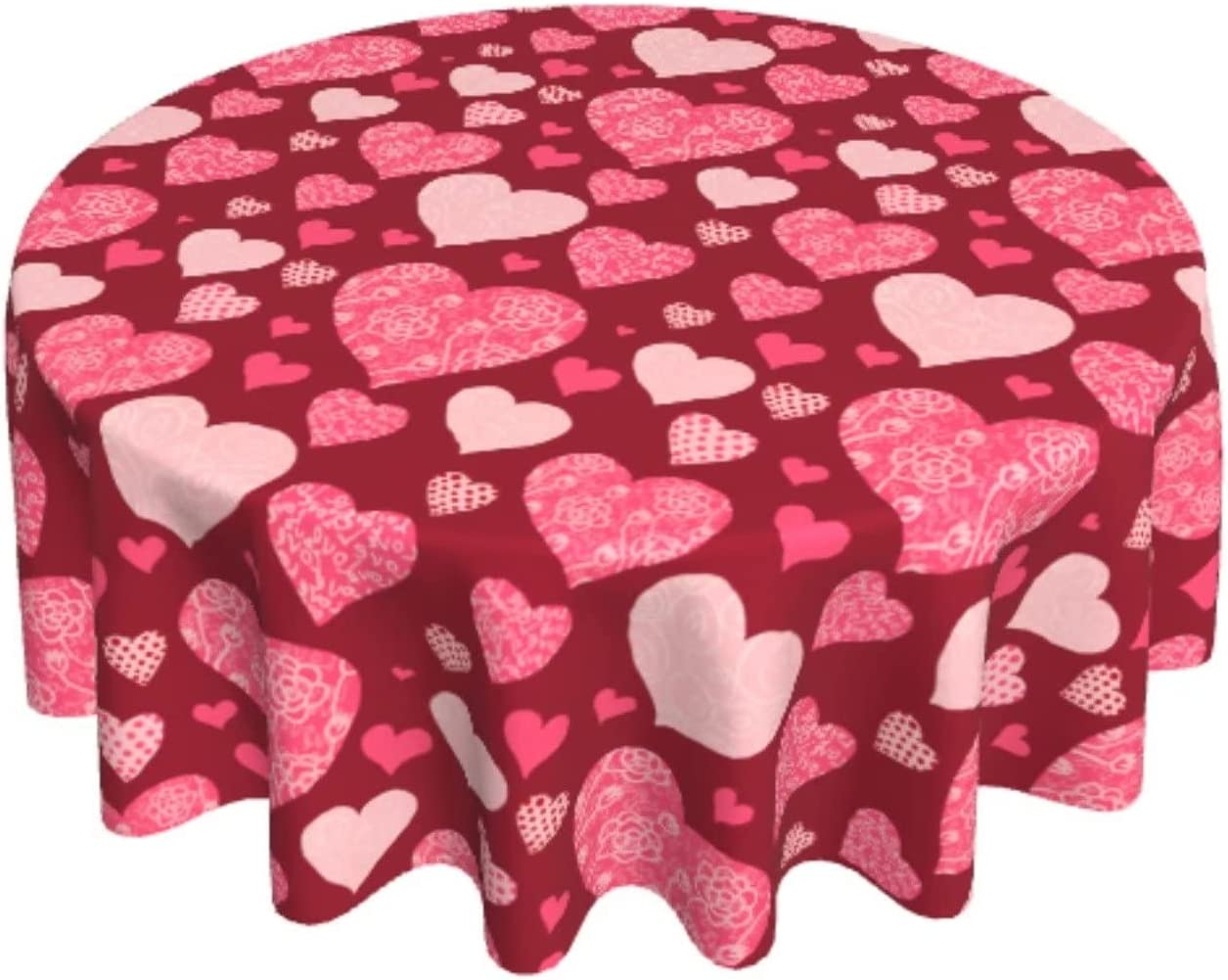 Valentines Tablecloth 60 Inch Round Love Heart Valentine''s Day Red