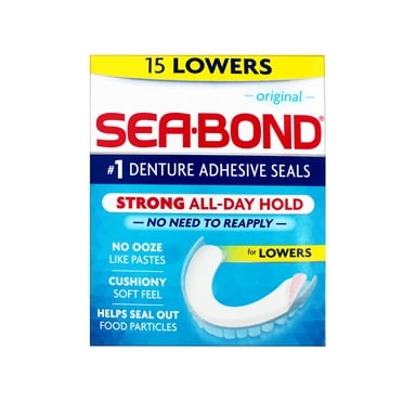 Sea-Bond Secure Denture Adhesive Seals, Original Lowers, Zinc-Free, All-Day-Hold, Mess-Free, 15 Count