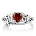 thumbnail image 3 of Gem Stone King 925 Sterling Silver Red Garnet and White Diamond MOM Mother Ring (0.91 Cttw, Heart Shape, Available in Size 5,6,7,8,9), 3 of 5